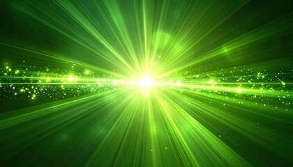 Intense green light burst emanating from a central point, surrounded by particles
