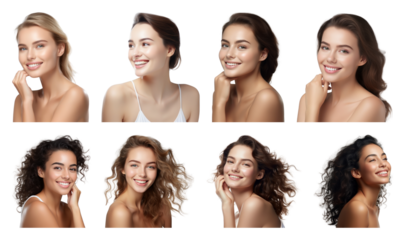 PNG Diverse joyful women smiling, element set on transparent background
