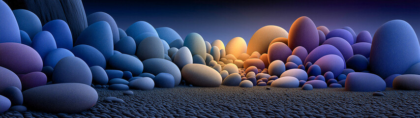 Fototapeta premium A Kaleidoscope of Pebbles An assortment of colorful pebbles forming a spectrum, ranging from cool blues to warm oranges. These stones tell stories of earth. 