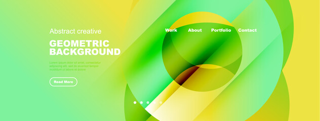 Abstract gradient design. Green, yellow hues blend. Text overlays promote work, portfolio, contact options. Modern aesthetic.
