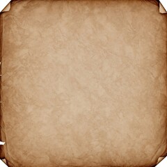 Obraz premium A square image showcases a textured, aged parchment. The paper's surface is mottled with folds and darker areas, suggesting age. Corners are subtly torn