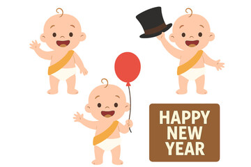 Adorable New Year's Baby Cartoon Character