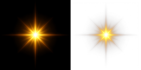 Glowing star with sparkling rays, bright light, magic sparkle, and soft lens flare.