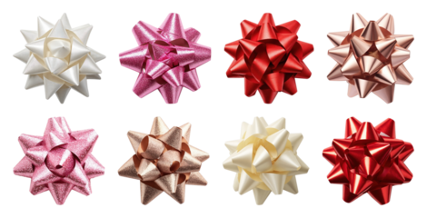 PNG Colorful decorative gift bows, element set on transparent background