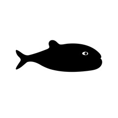 Stylized Black Fish Silhouette Swimming on a White Background Isolated Image