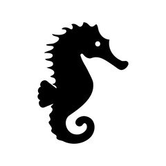 Black silhouette illustration of a seahorse on a white background, minimalist design