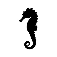 Simple yet elegant black silhouette of a seahorse on a white background