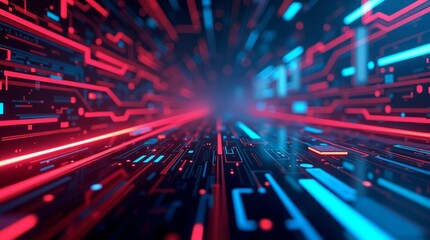 Neon circuit board tunnel abstract background