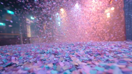 Colorful confetti falls in a lively setting during a fun celebration