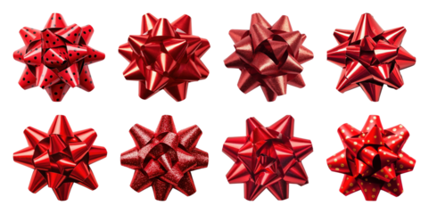 PNG Vibrant red decorative gift bows, element set on transparent background