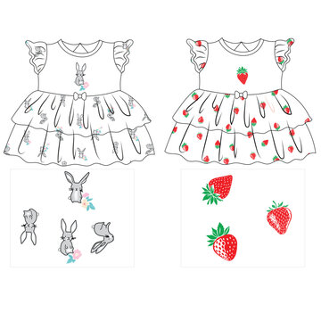 baby girls frocks with pattern print illustrations