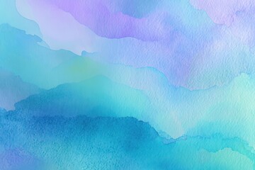Obraz premium Abstract blue and green watercolor wash with pastel purple cloud tones and worn edge texture