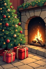 christmas tree with fireplace