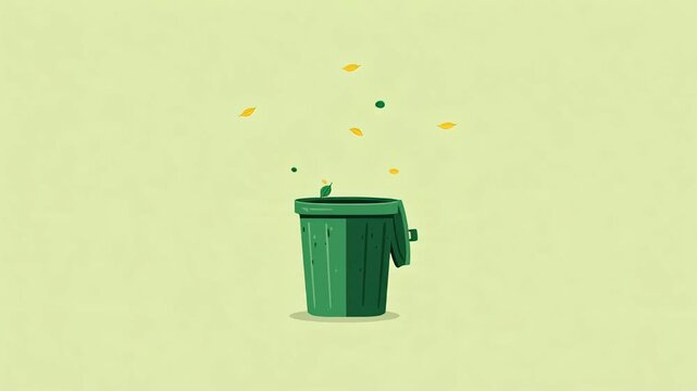 Green Bin Overflowing with Leaves - An Eco-Friendly Illustration.