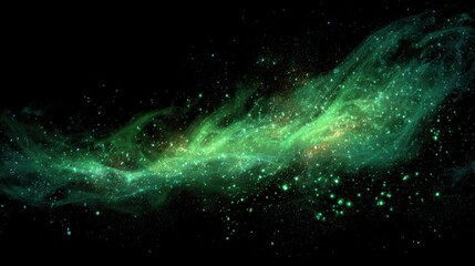 Abstract neon green flame sparks and glowing embers against a dark void with dynamic glow