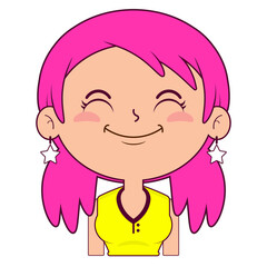 girl pink hair smile face cartoon cute
