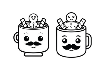 Cute Christmas Mug Silhouette with Hot Chocolate and Gingerbread.