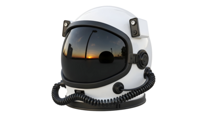 Astronaut helmet reflecting earth view isolated on transparent background