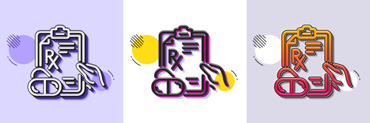 Prescription Rx recipe line icon. Halftone dotted pattern. Gradient icon with grain shadow. Medicine drugs pills sign. Line prescription drugs icon. Various designs. Vector