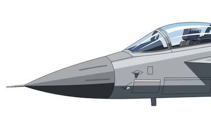 Fototapeta premium Illustration of the nose and cockpit section of a gray fighter jet