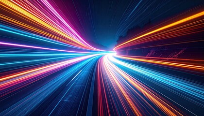 Abstract visual of motion, speed, and vibrant color trails flowing through a tunnel or space