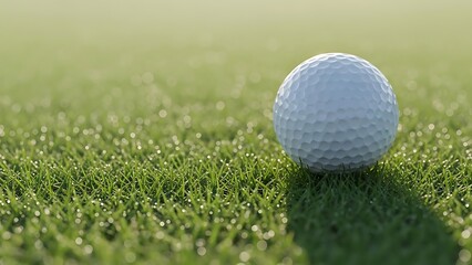 Obraz premium Close up of a white golf ball resting on lush green grass on a sunny day