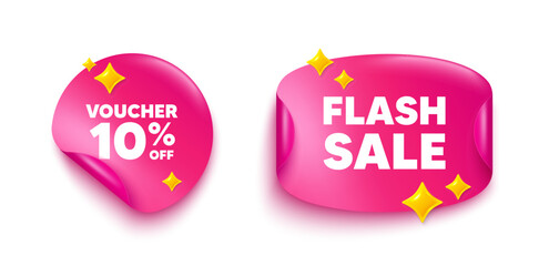 Coupon sticker tag. Flash offer paper price banner. Voucher 10 percent off sale. Special offer coupon sign. Black friday discount symbol. Discount sticker with 3d glitter. Vector