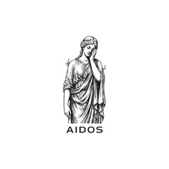 Melancholic vintage vector illustration of Aidos, the Greek Goddess of Shame, Modesty, and Humiliation