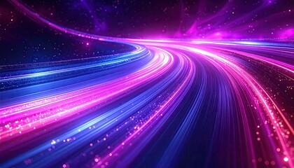 Abstract visual of energy streams curving across a vibrant, star-filled, nebulous sky