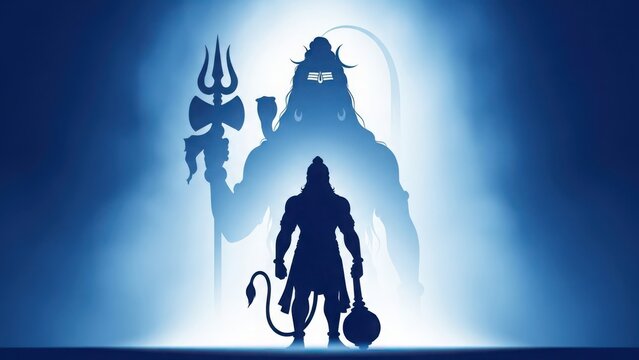 Lord Shiva and Hanuman Silhouette: A Spiritual Journey in Blue