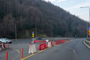 Closed road in mountainous area