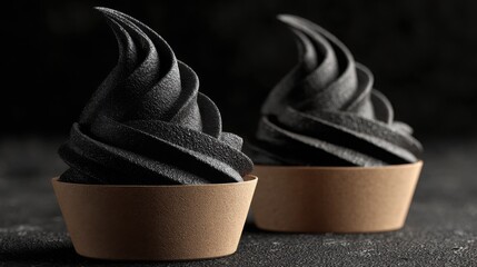 Black Witch Hat Mousse Dessert on Dark Background &ndash; Halloween Themed Artisan Pastry with Velvet Texture