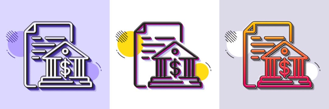 Bank document line icon. Halftone dotted pattern. Gradient icon with grain shadow. Government decree sign. Loan agreement symbol. Line bank document icon. Various designs. Vector