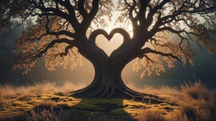 Heart-shaped tree. Valentine day concept