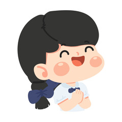 Illustration of a Happy Schoolgirl in Uniform