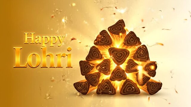 Happy Lohri Text beside Stylized Firewood Bundle Art