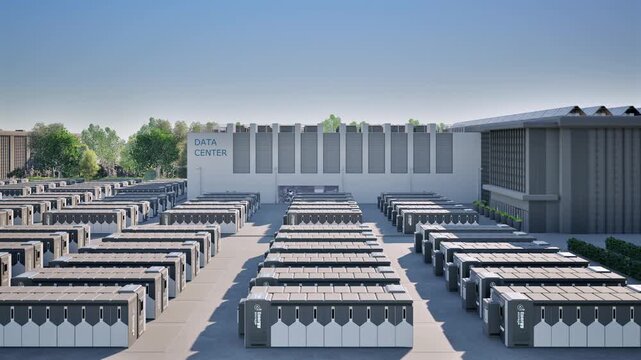 3d rendering energy storage systems or battery container units for data center 4k footage