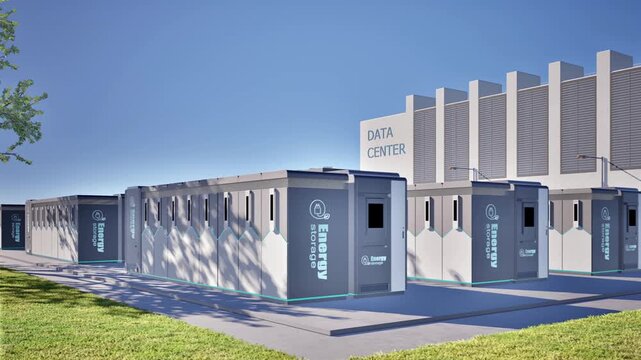 3d rendering energy storage systems or battery container units for data center 4k footage
