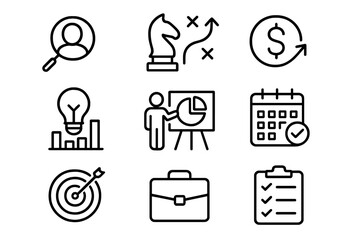Business strategy planning management target goals presentation and financial growth symbols