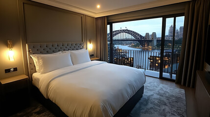 A cozy room with modern furnishings and a balcony