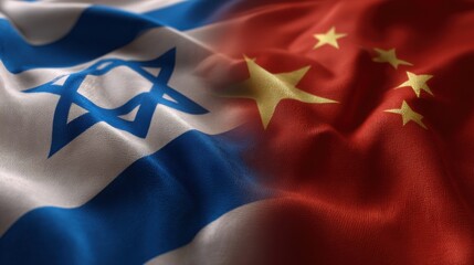 Flags of Israel and China displayed together in a close-up view, symbolizing international relations and cultural exchange