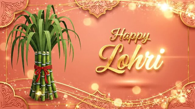 Happy Lohri Wishes with Sugarcane Bundle Illustration