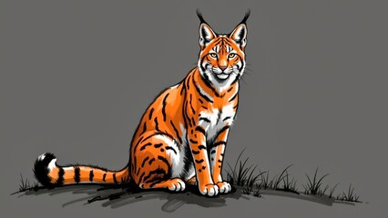 Gray Bottom Tiger Pattern Cat Sitting Side View