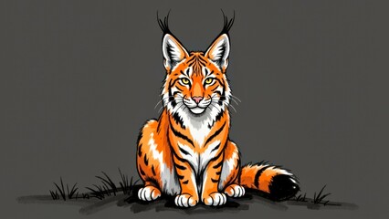 Close up image of orange cat sitting posture with gray background