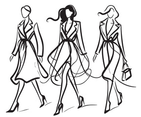 Vector illustration. Woman's silhouette sketch in dress