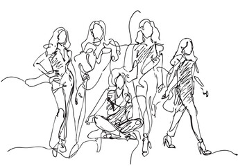 Vector illustration. Abstract cartoon person silhouette sketch in dress