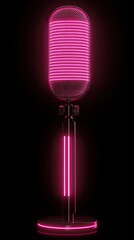 Microphone with dark neon light effect, 3D rendering
