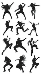 Silhouettes of dancers. Street dancers with various styles, poses, and movements. Vector illustration