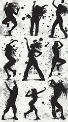 Silhouettes of dancers. Street dancers with various styles, poses, and movements. Vector illustration