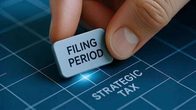 Filing period deadline tax strategic finance planning calendar schedule reminder compliance for business planning and timely action with focus and clarity as hand presses filing period button blue